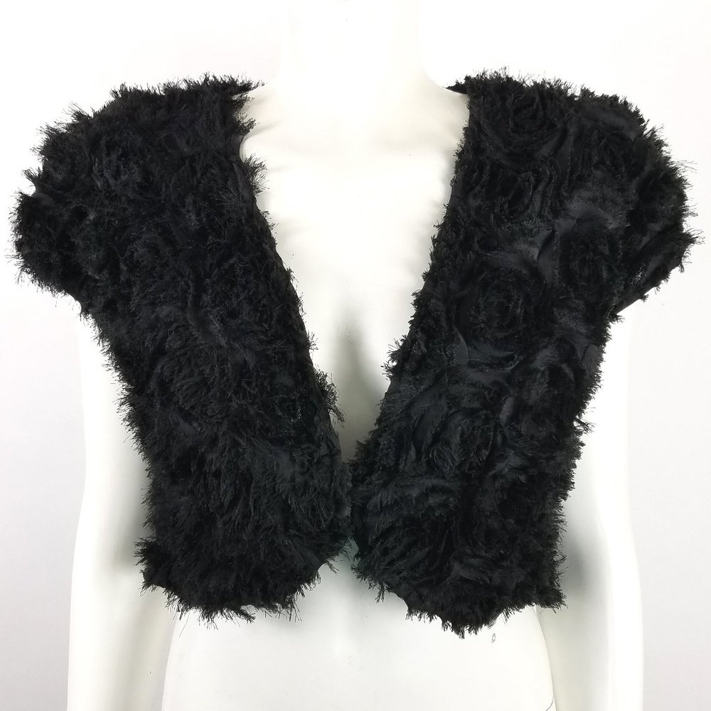 Ruyi Open Shrug Black Rosette Applique Fabric
